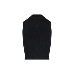 Courrèges Fitted Black Crop Top With Ribbed Texture - NWT